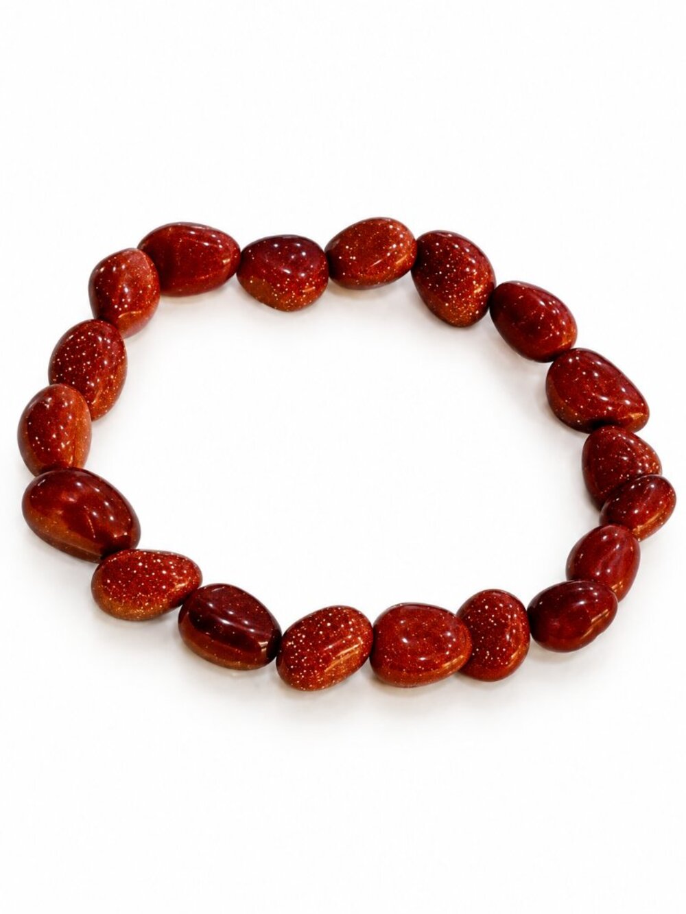 Red Goldstone Nugget Bead Stretch Bracelet Sparkling Copper Glass